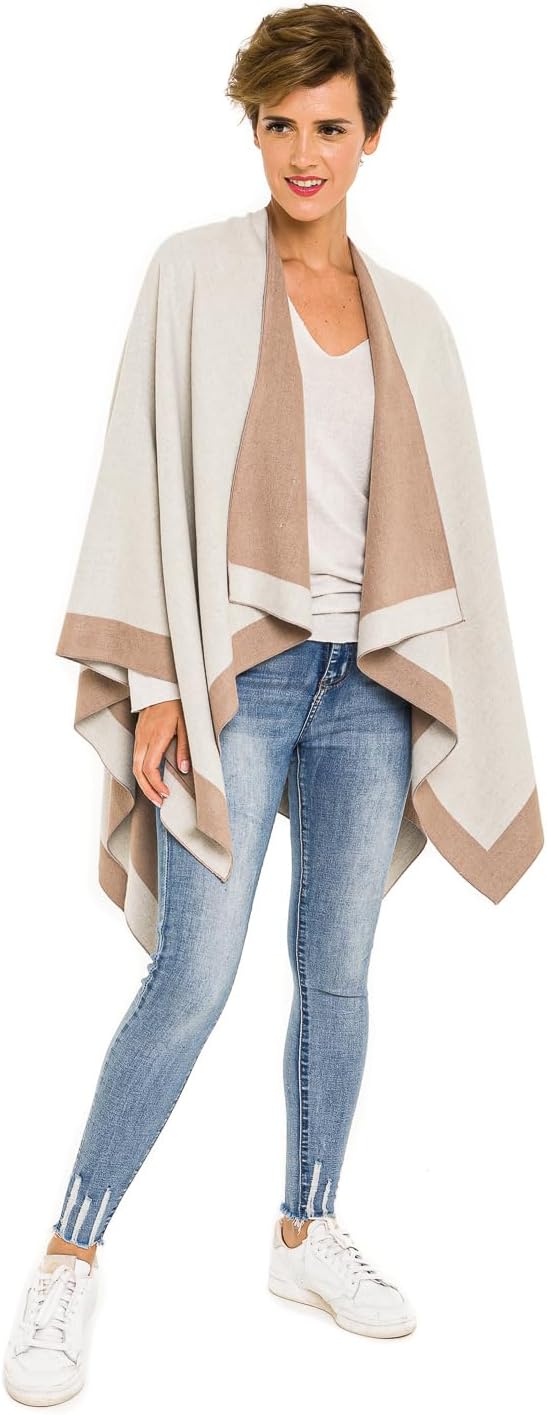 Women's Shawl Wrap Poncho Ruana Cape Cardigan Sweater Open Front for Fall Winter Spring - Image 5