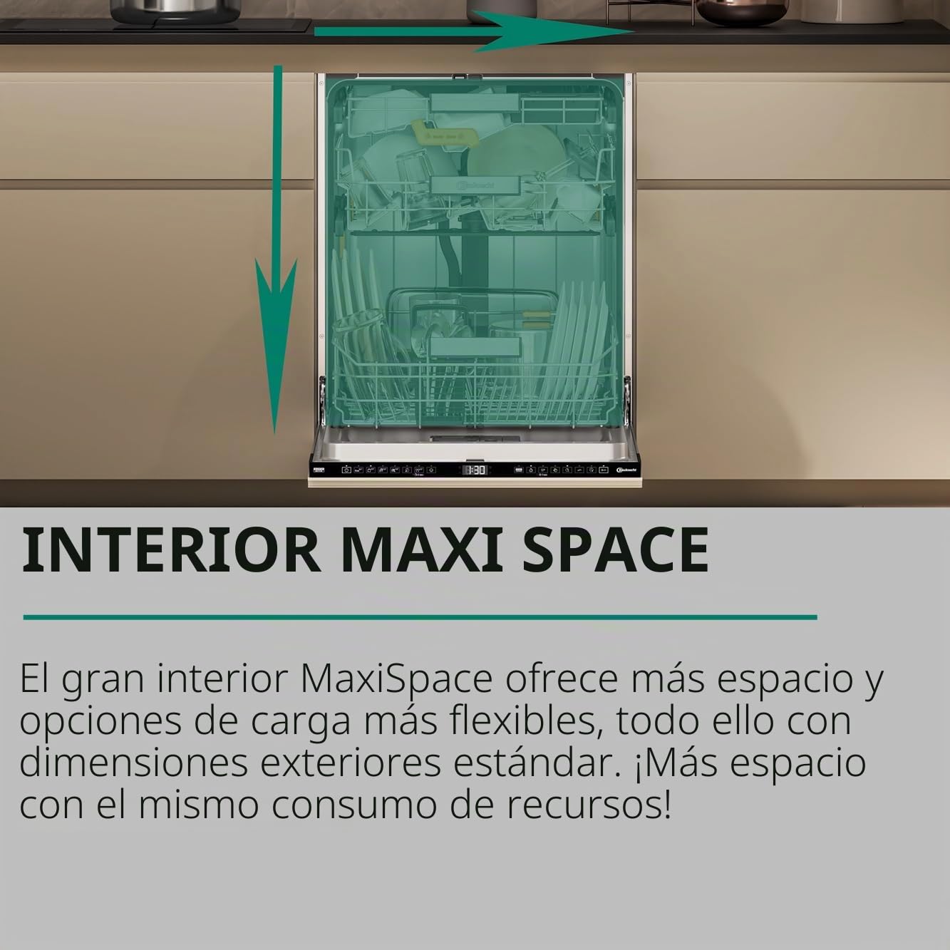 Bauknecht B7F HS51 X Lavavajillas independientes, 60 cm/15 cubiertos, Pulverizador de alta presión PowerClean Pro, apertura automática Natural Dry, mejor secado, MaxiSpace más espacio interior