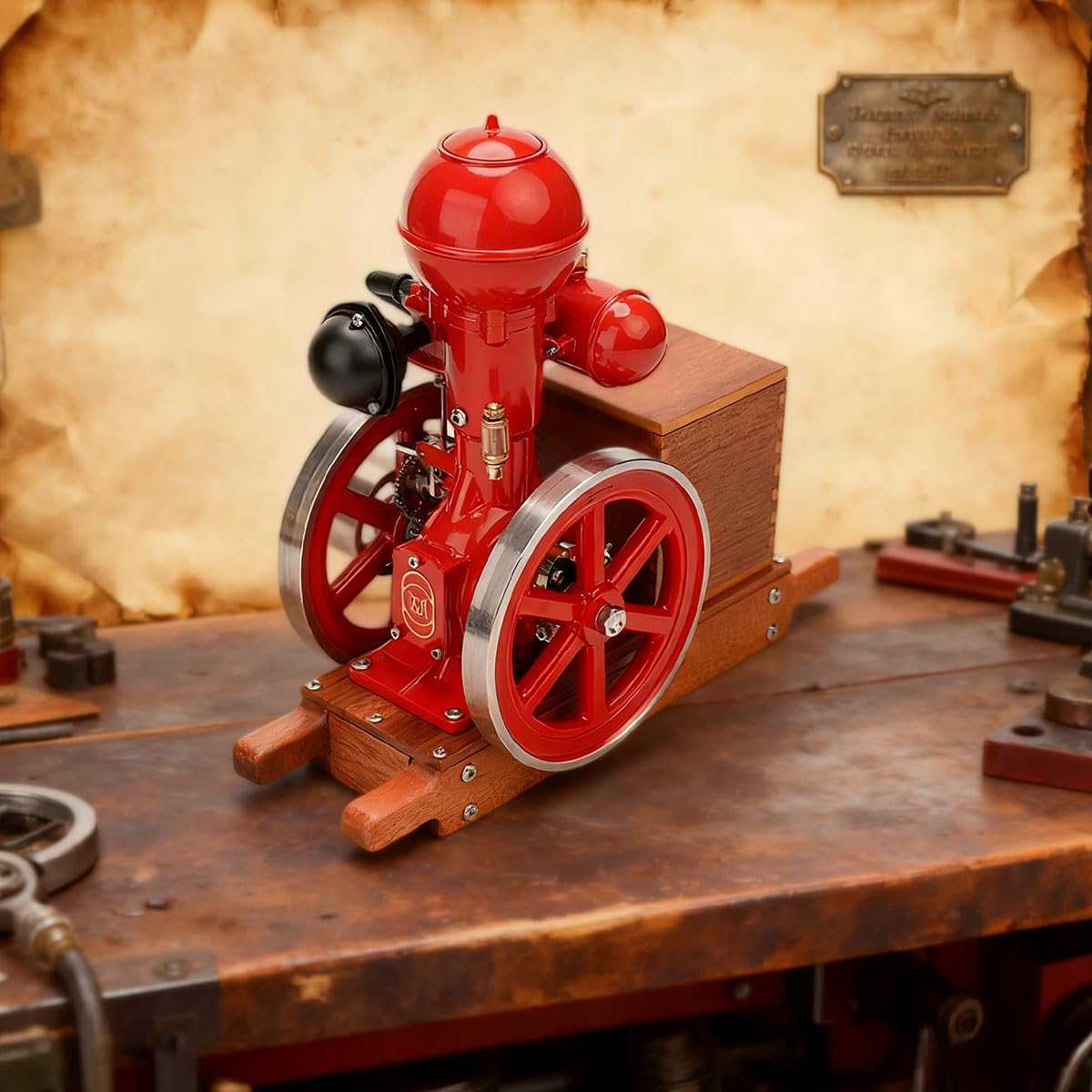 B01 Hit and Miss Engine Model That Works, Vintage Mechanical Ball Top Mini Single-Cylinder Motor with Ignition Display Stand Collectible for Office & Home Decor