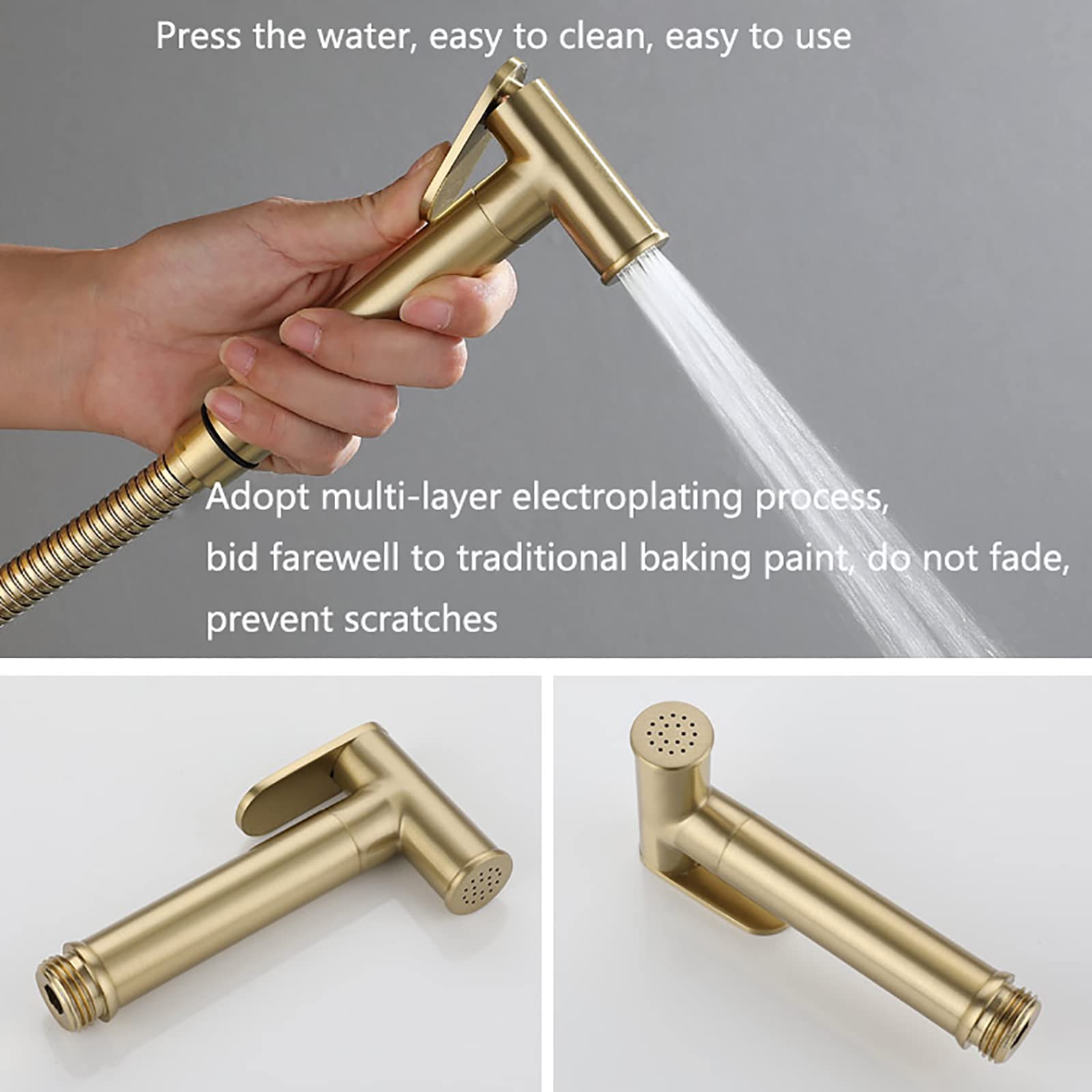 1 Bidet-Sprühgerät for Toilette mit Eckventil | Hand-Bidet-Sprühset aus gebürstetem Goldmessing zur Wandmontage for Damenhygiene beim Baden von Haustieren