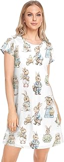 vvfelixl Womens Nightgown Cute White Gooses Short Sleeve Nightgowns for Women Sleepwear Night shirt Sleep Dress S-XXL