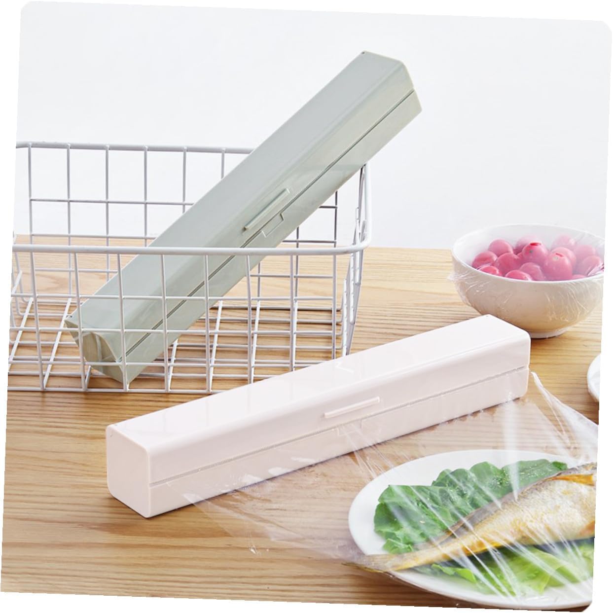 Food Cling Wrap Cutter Case Plastic Wrap Dispenser, PP White