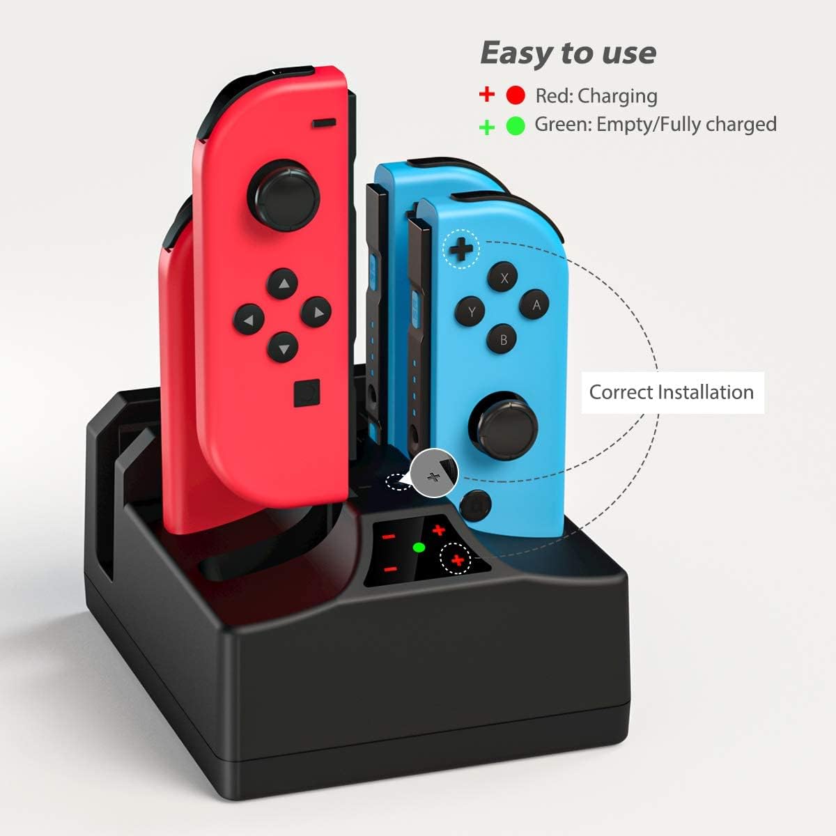 Charging Station for Switch, 5 in 1 Switch Controller Charger Joy Con Charging Dock Stand Fast Charger Station for Switch with an AC Power Black