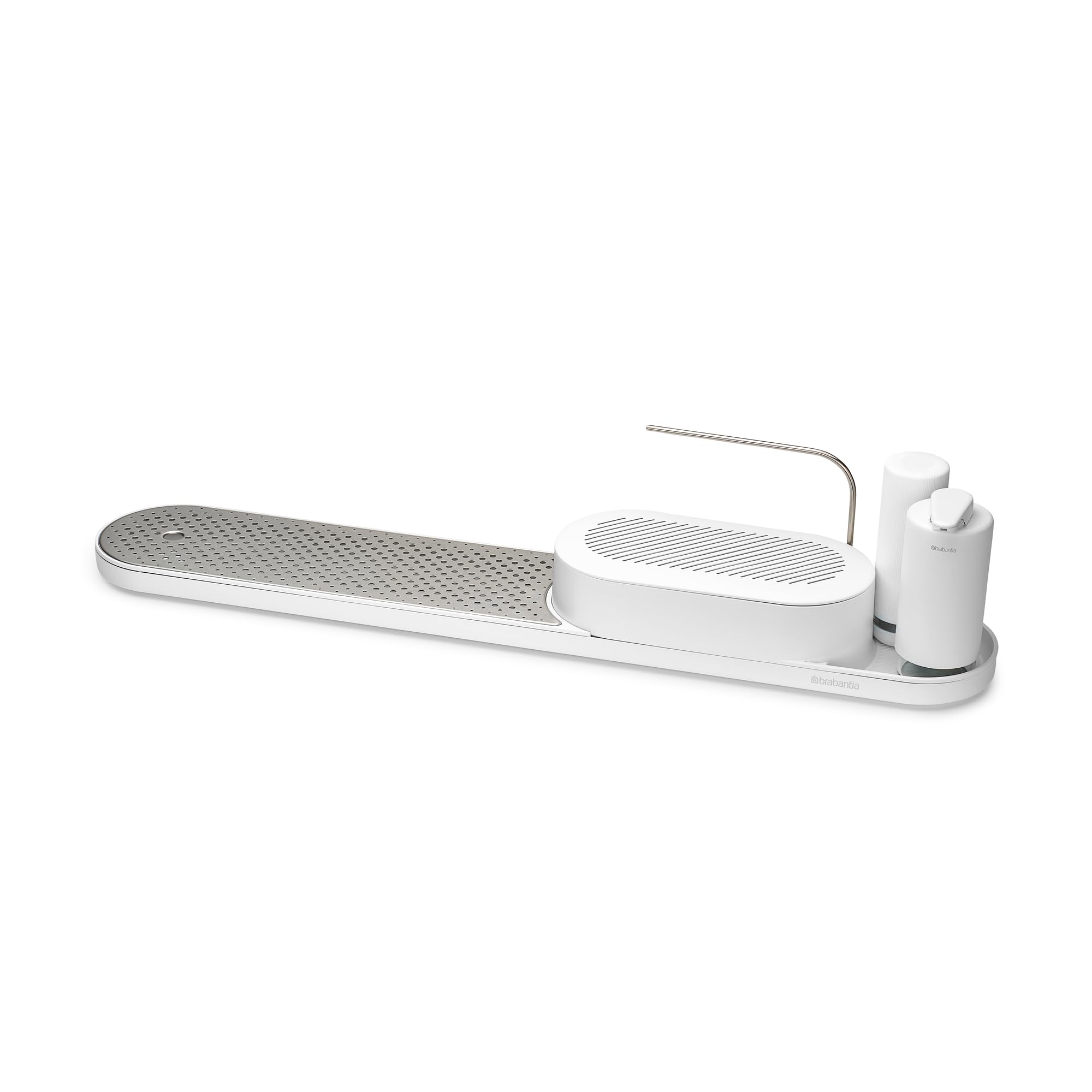 Brabantia - Conjunto SinkStyle con organizador fregadero, bandeja de secado, dispensador de jabón y placa de acero inoxidable extraíble - Mineral Fresh White