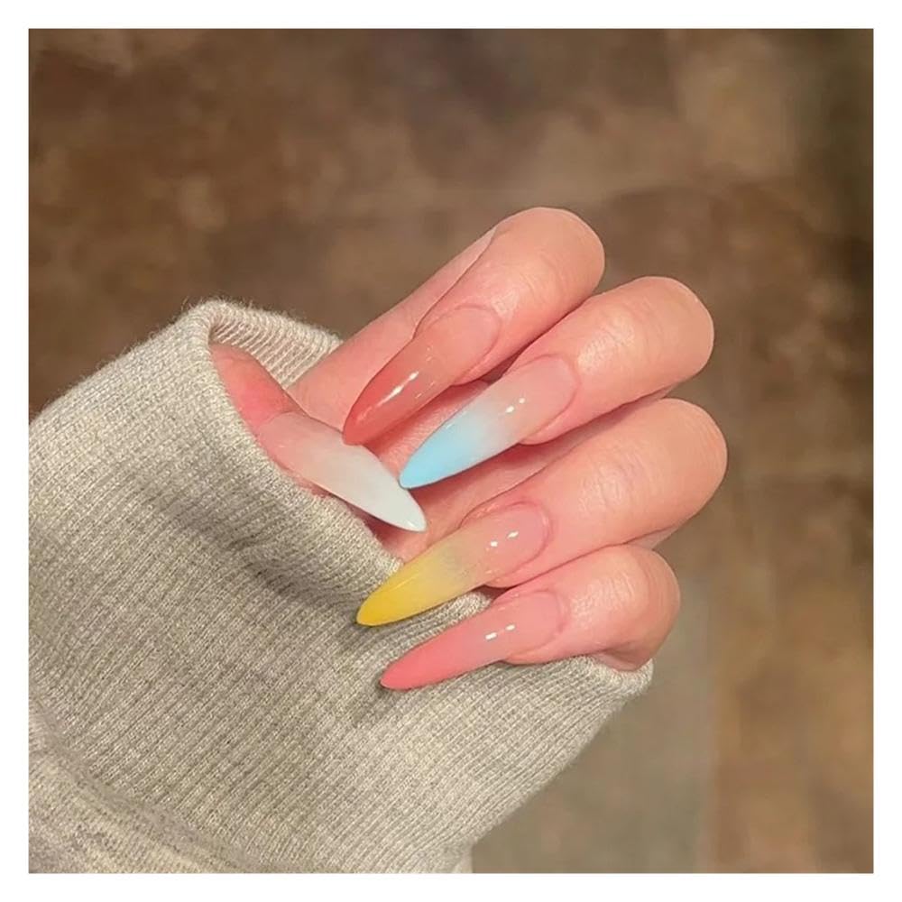 24pcs Nude Pink Fake Nail Patches Full Cover Long Pointed Shape Pure Color Press On Nails Manicure Decorations(Y11)