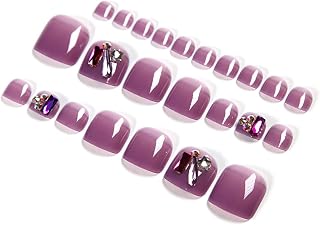 Unhas Artificiais - pontas de unhas artificiais | Pontas de unhas, unhas roxas com cola, design de strass, unhas postiças para pés vestíveis com cobertura total para mulheres Pengzi