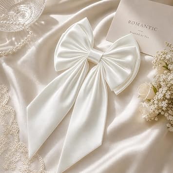 Detachable Satin Bow for Dress Large Bowknot for Wedding Bride Dress Back Big Satin Bow Wedding Formal Gown Decoration Accessories (White)