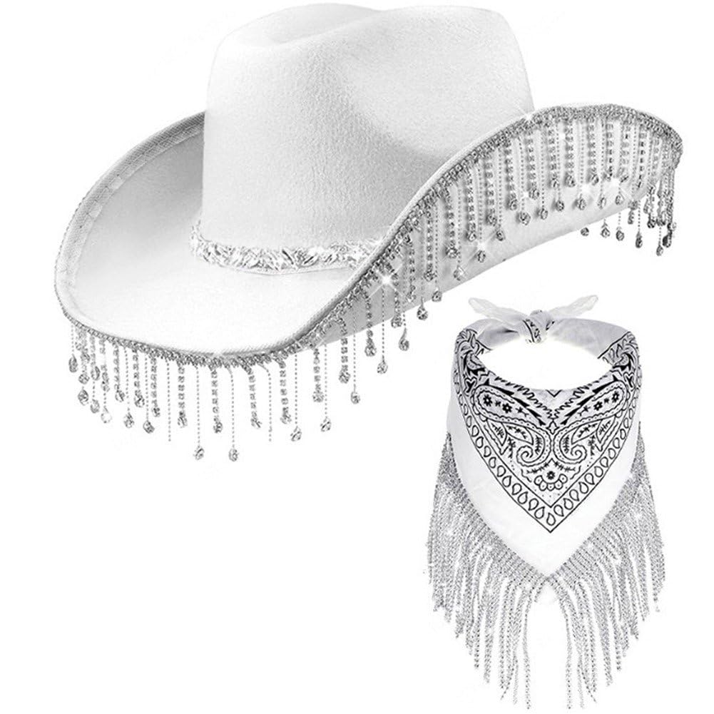 Chapeau de cowboy avec frange en bandana scintillant et glands