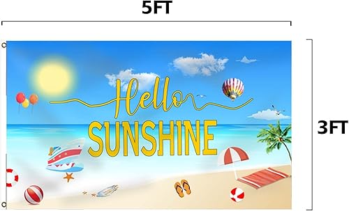 Miniatura 2 de Bandera de verano con texto en inglés Hello Sunshine de 3 x 5 pies, decoración de playa de verano, bandera de lona de poliéster con ojales de latón