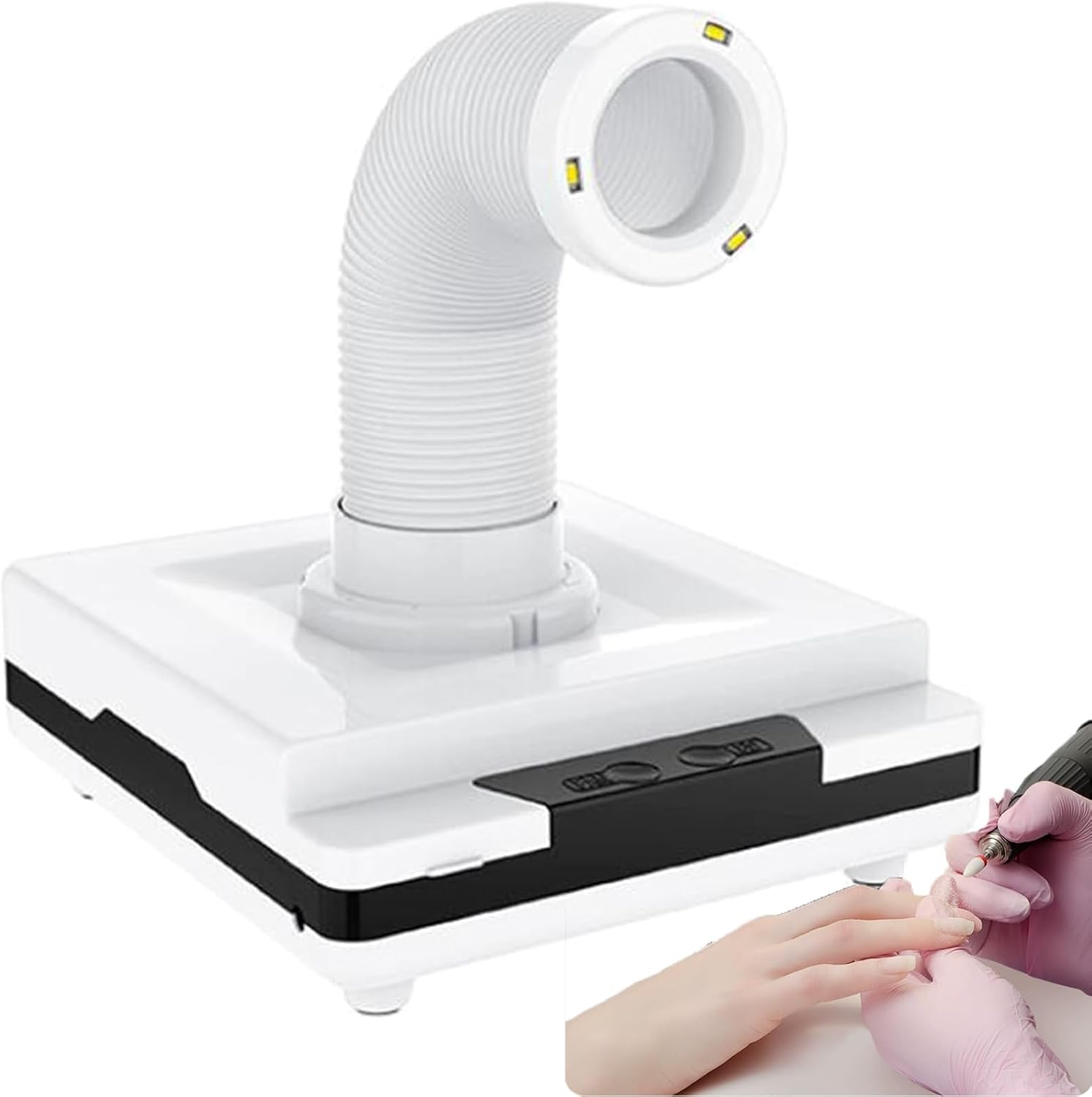 60W Professional Nail Dust Collector, Desktop Vacuum Cleaner, with Retractable Suction Tube, LED Light, Reusable Filters, for Nail Salon