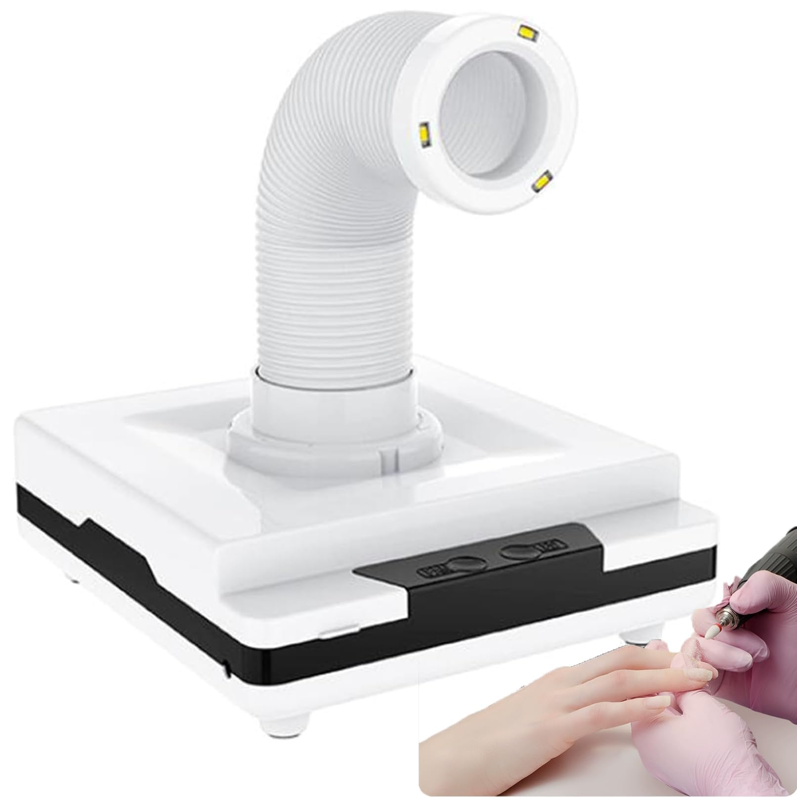Aspiratore per Unghie Professionale da 60 W, Aspirapolvere da Tavolo, con Tubo di Aspirazione Retrattile, Luce LED, Filtri Riutilizzabili, per Salone di Bellezza