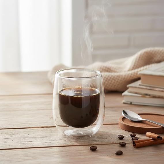 Deconox Çift Cidarlı (Double Wall) Cam Bardak - 250 ml Isıya Dayanıklı Cappuccino, Çay ve Kahve Bardağı - El Yakmayan Modern Tasarım