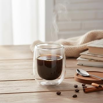Deconox Çift Cidarlı (Double Wall) Cam Bardak - 250 ml Isıya Dayanıklı Cappuccino, Çay ve Kahve Bardağı - El Yakmayan Modern Tasarım