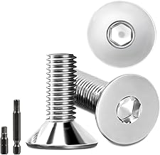 Countersunk Screws Stainless Steel M8 x 20 mm Hexagon Socket M8 Stainless Steel Screws DIN 7991/ISO 10642 Countersunk Screws Socket Threaded Screws Countersunk Screw with 2 Pieces Hex Screwdriver Head
