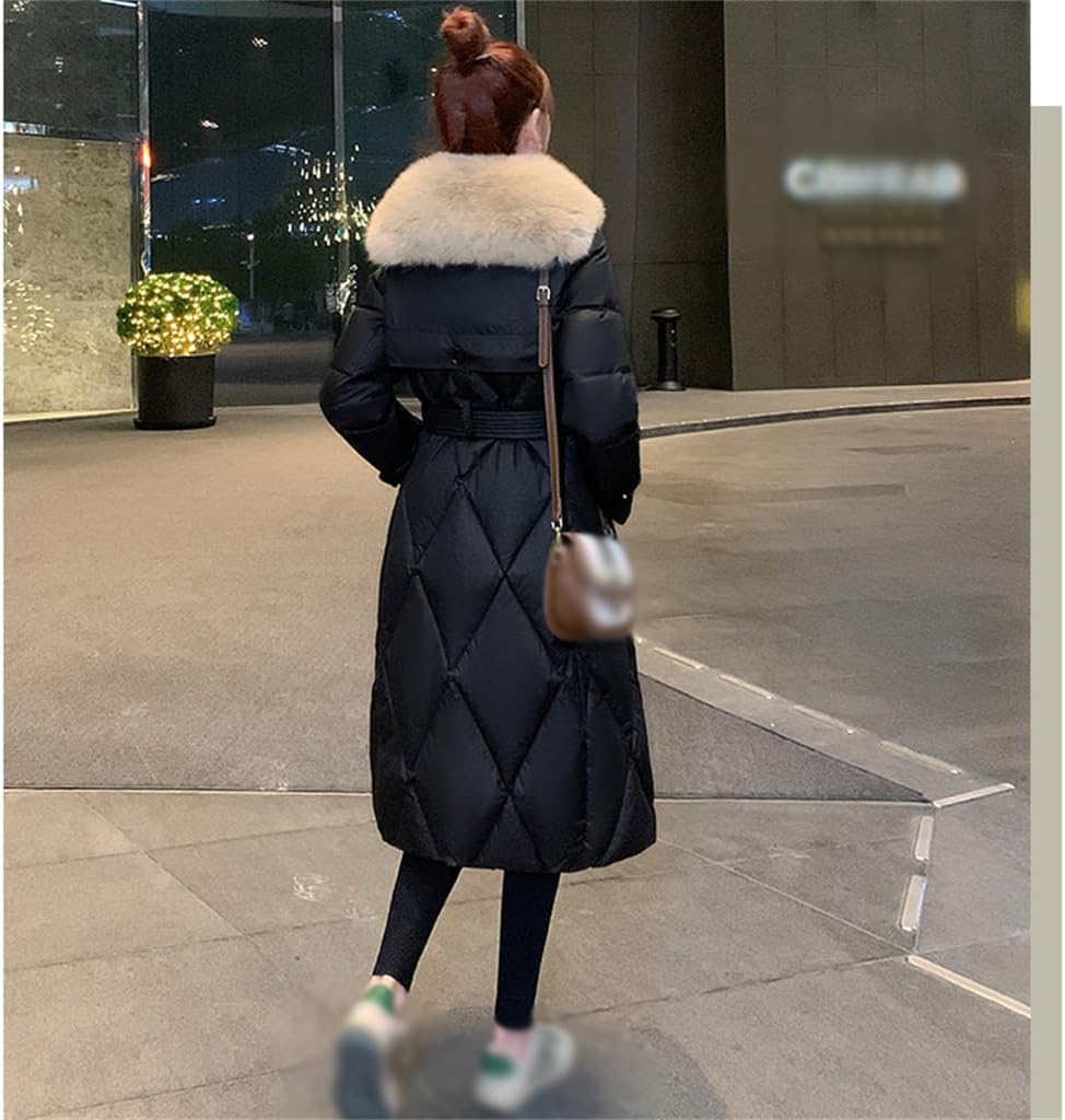 Female Large Hair Collar Down Jacket Winter Medium-length Knee-thickened Waist Coat