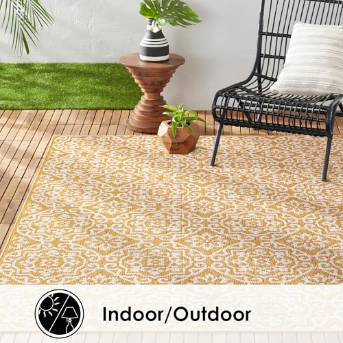 Nicole Miller New York Patio Country Julia Transitional Geometric Indoor/Outdoor Area Rug, Yellow/White, 6'6"x9'2" by Nicole Miller New York - Image 8