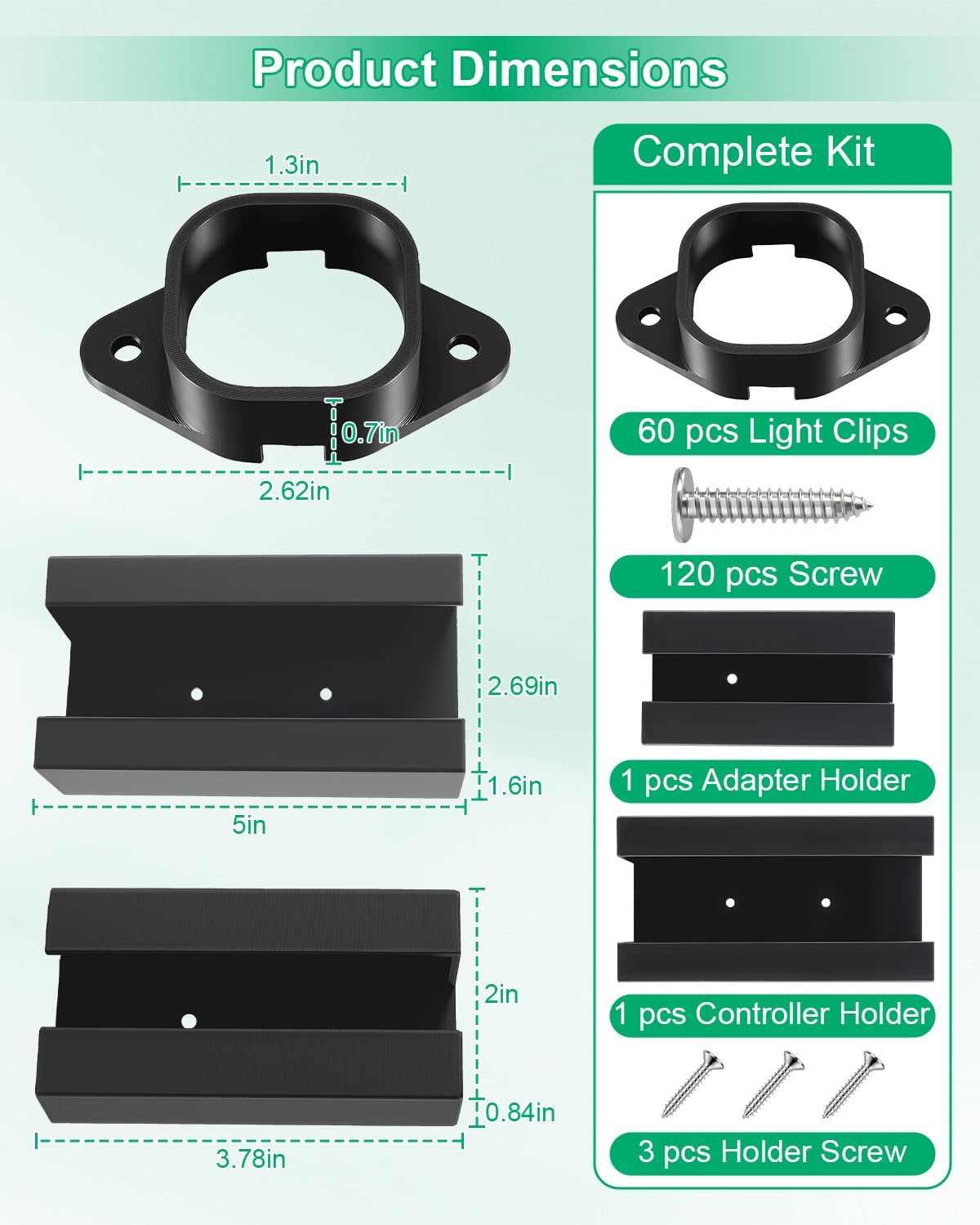 Light Clips Compatible with Govee Pro Outdoor Lights H706 H806, Screw Fixed Mounting Brackets, Black Clips for Permanent Outdoor Light Extension (Black+60+Adapter Holder)