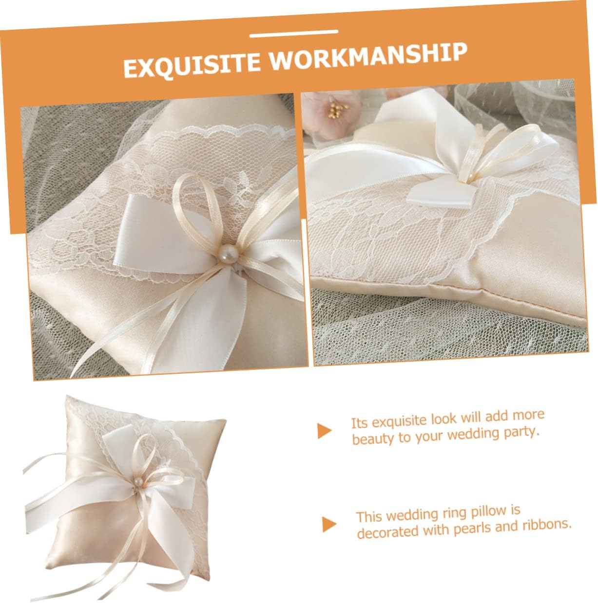 Wedding Pillow Cushion with Pearl Decoration Elegant Color Ring Pillow for Wedding Ceremony Engagement and Special Events Bridal