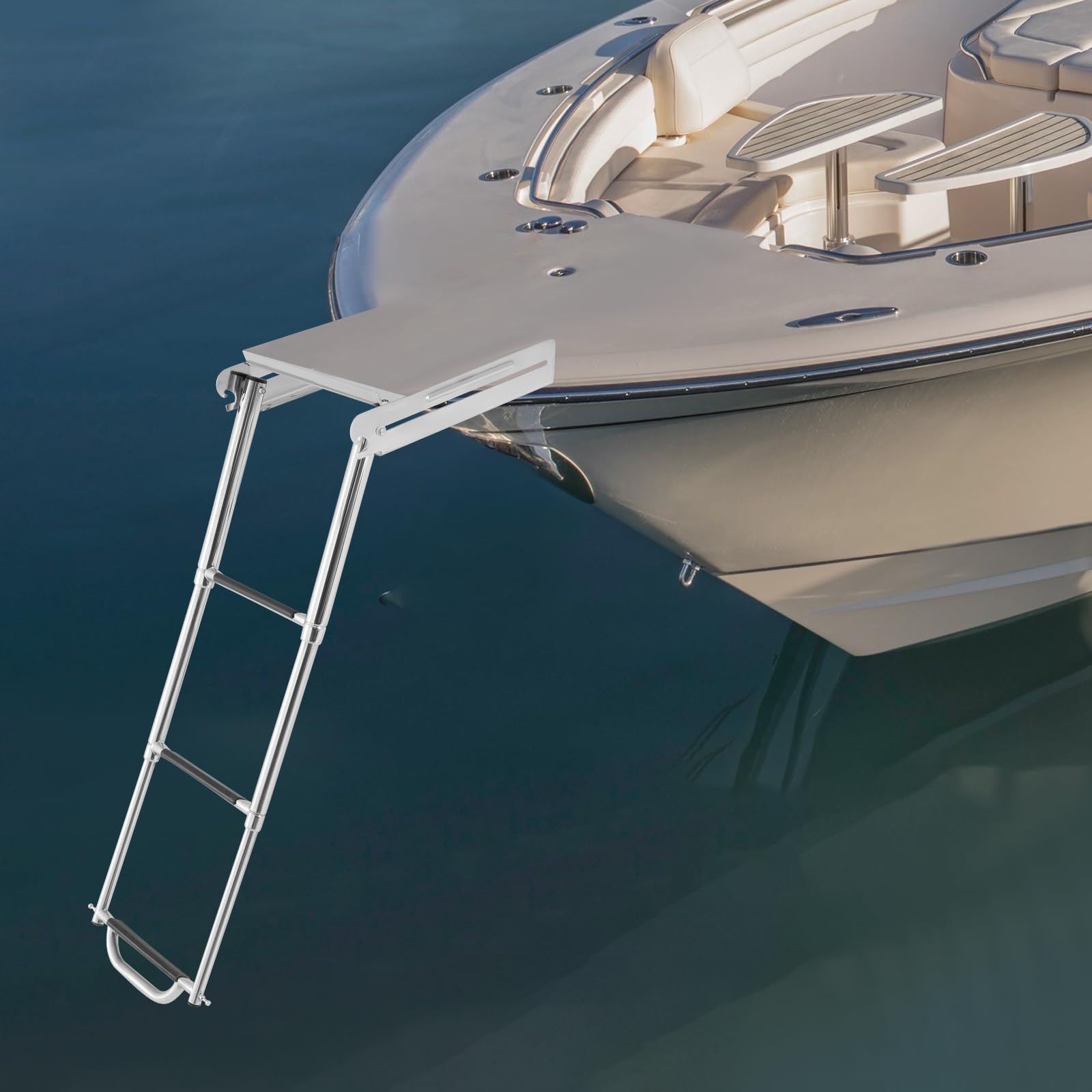 Scaletta pieghevole in acciaio inox, 3 gradini, scaletta da bagno, pieghevole, con pedali stabili, 300 kg, per motoscafo, yacht, barche da tempo