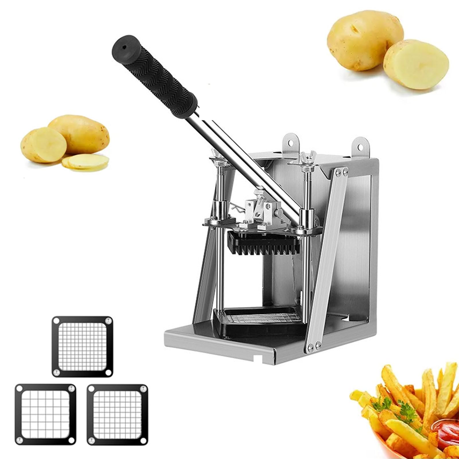 Zhjopp French Fry Cutter, Wall Mounted Manual Potato Slicer, Professional Stainless Steel For Potatoes, Cucumbers, Carrots, Onions
