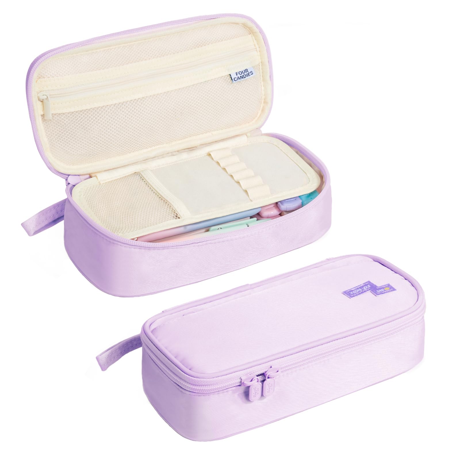 Four Candies Large Pencil Case, Big Capacity Canvas Pencil Pouch (Purple)