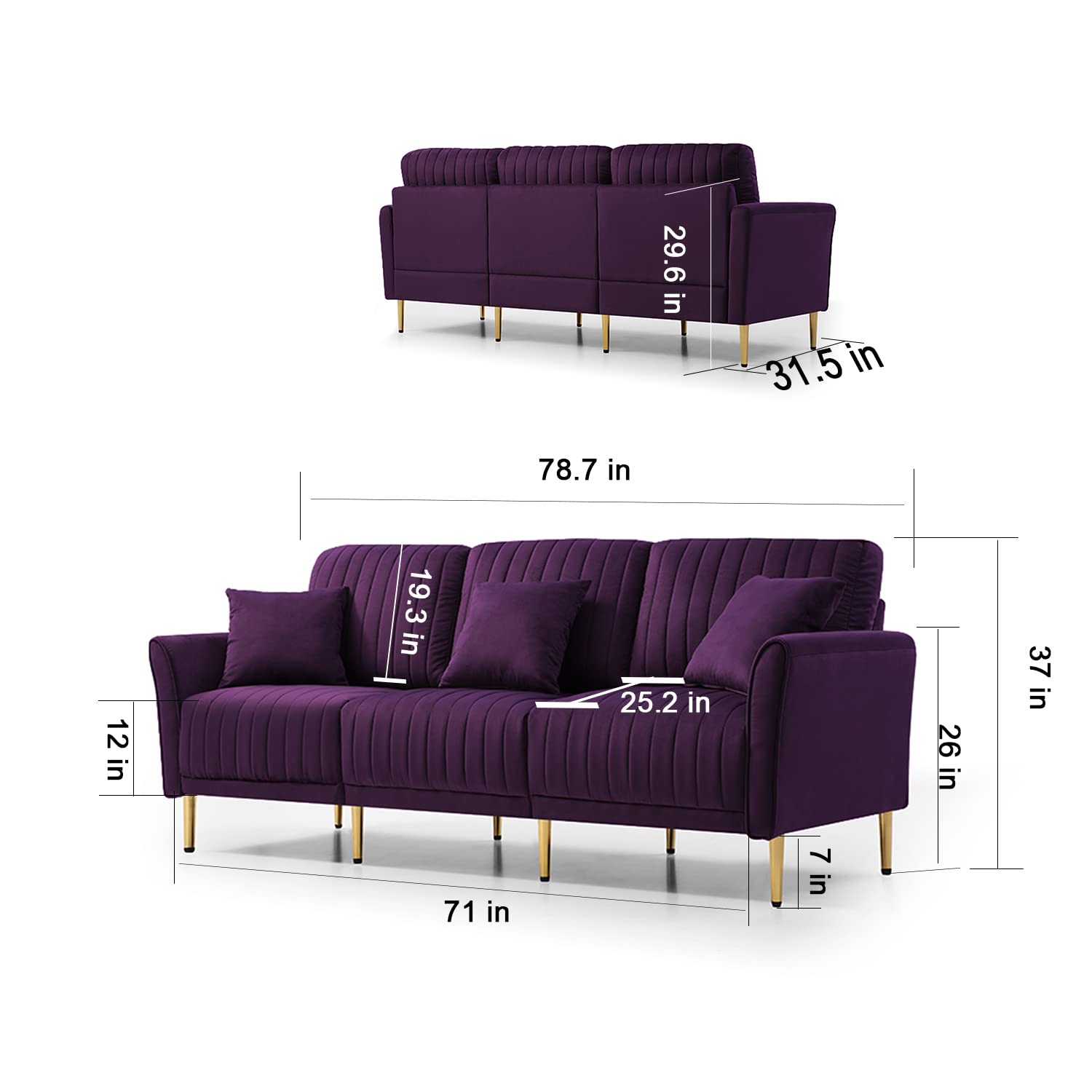 Amazon.com: kevinplus Purple Velvet Sectional Sofa Couch L-Shape