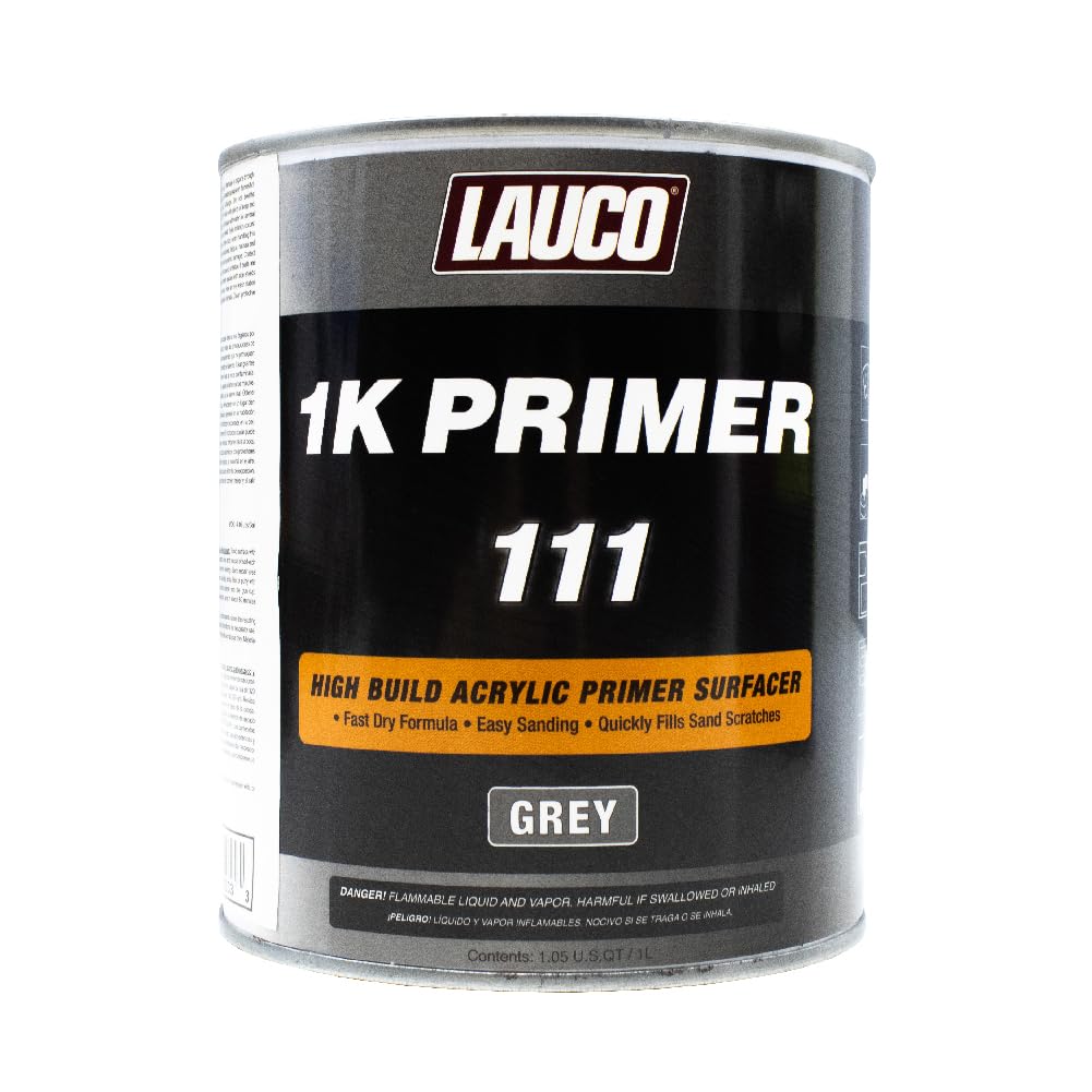 LAUCO 1K High Build Gray Acrylic Primer Surfacer - Fast Filling, Drying, Easy Sanding, Excellent Adhesion, Apply Over Metal Steel, Body Filler Putty Automotive Industrial (1 Quart (Pack of 1))