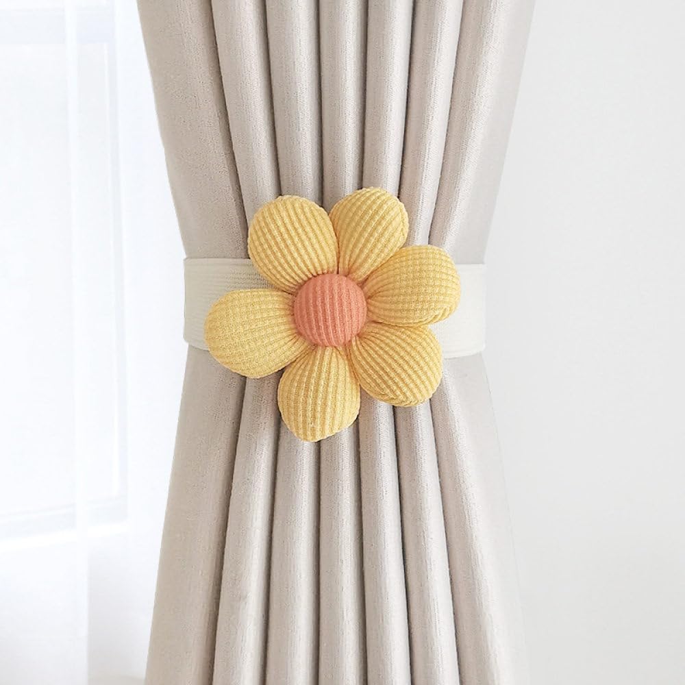 Vakorise Colour Curtain Ties, 2 Pack Flower Elastic Band Tie Backs For Drapes Multicolor Curtain Holdbacks