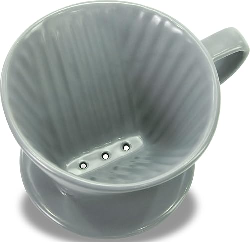 Miniatura 3 de Pour Over Ceramic - Cafetera de cerámica con 3 agujeros de fondo plano, cono de filtro lento de porcelana para viajes, campamento, oficina, hogar,