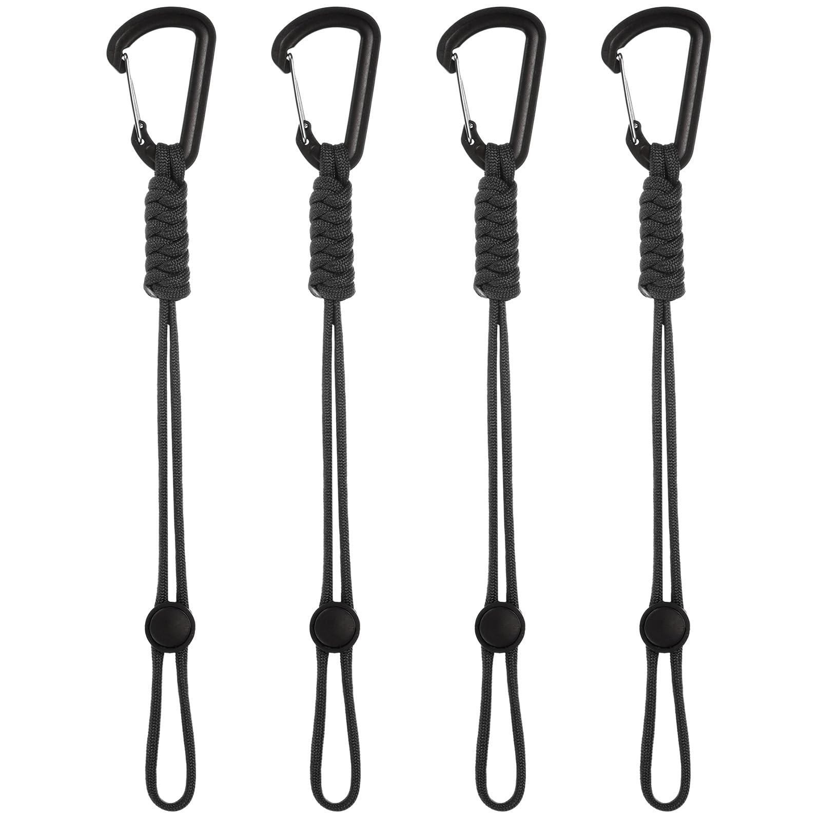 M METERXITY 4-Pack Paracord Keychains with Clips, 10 Inch Braided Lanyard Strap D Ring Adjustable Buckle Backpack Accessories for Camping/Hiking/Fishing/Traveling/Outdoor [Black]