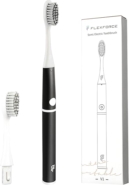 Electric Toothbrush Suitable for Children and Adults with Replaceable AAA Battery and Brush Head, Metal Handle, Dupont Soft Hair, 180 Days, V1 Sonic Toothbrush, Black