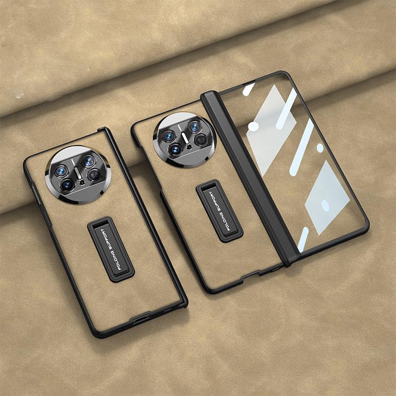 Étui à rabat Huawei Mate X3 en cuir mat marron avec film protecteur