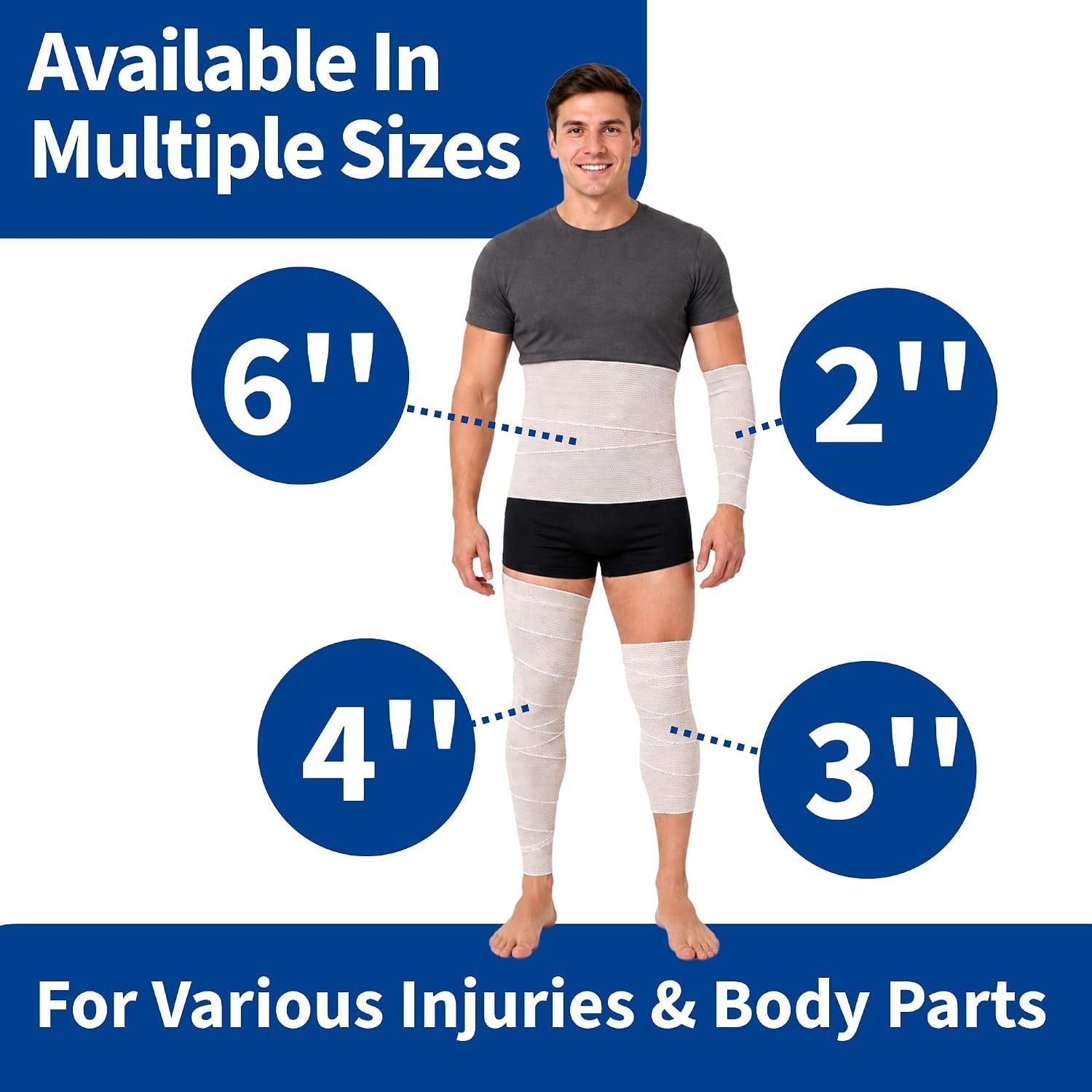 Vakly Vendaje elástico de cierre automático de 6 pulgadas, cómodo rollo de compresión atlética de 5 pies estirado para envolver primeros auxilios personalizados en rodilla, tobillo, muñeca de 6 x 10