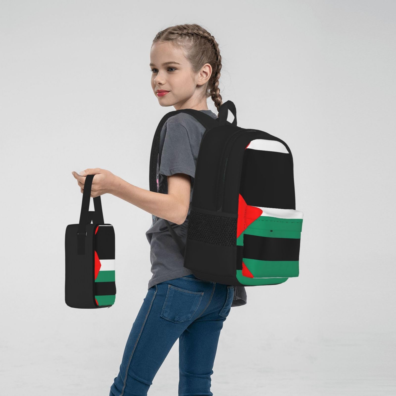 Flaga Palestyny plecak dziecko chłopcy dziewczęta pudełko na lunch szkoła torba zestaw uczniów szkoły student prezent, Czarny, One Size, Bagaż