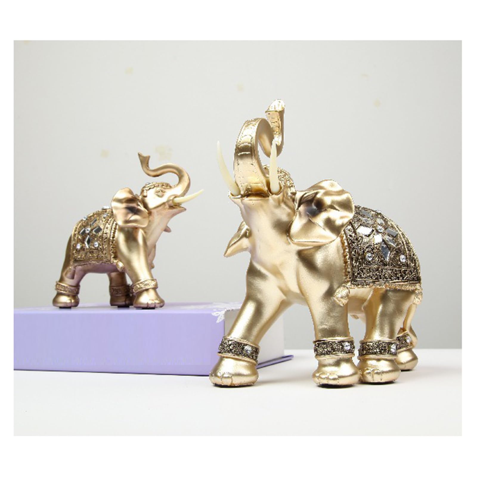 Esculturas estatuas par de decoración de Elefante, Escultura de Porcelana de Elefante, Estatua de decoración de Escultura Moderna, Dormitorio, Regalo, Juego de 2 Dorados
