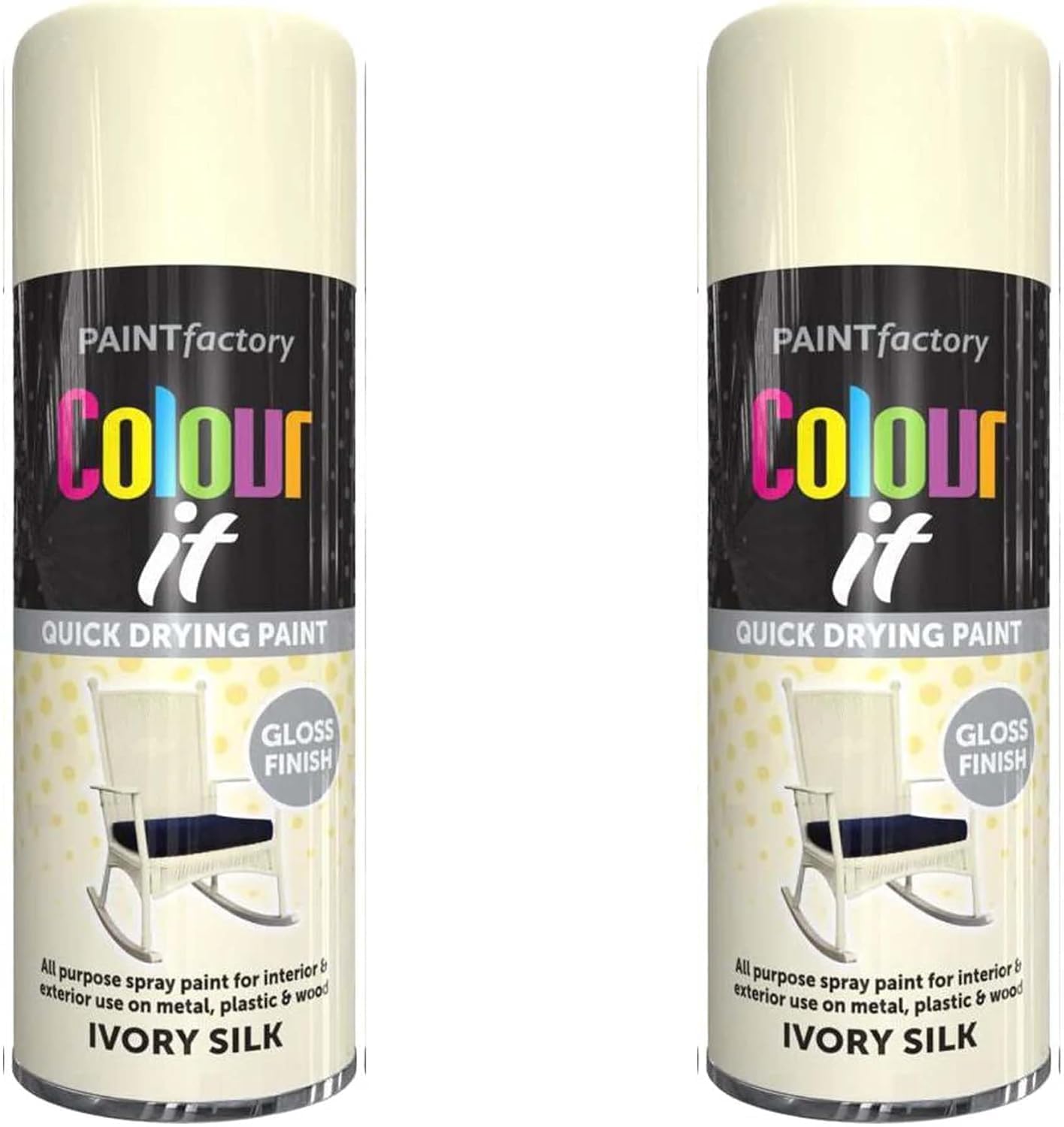 Colour It Ivory Silk Quick Drying Paint, Multi-Surface, Gloss Finish, Smooth Coverage, Durable, Rust-Resistant, Long-Lasting, Ideal for Doors, Gates, Railings & Furniture, 400ml (Pack of 2)