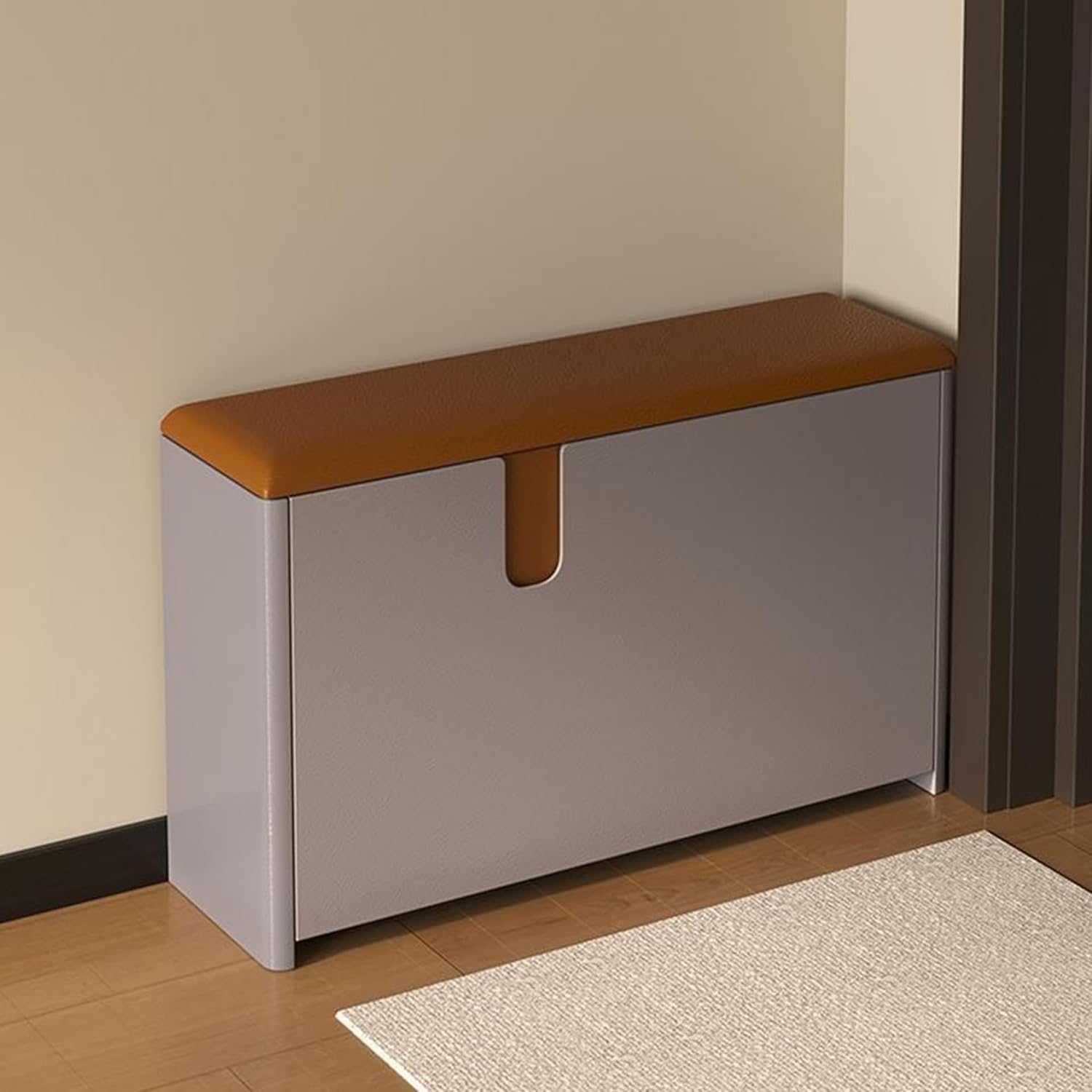 Banc de rangement en cuir ultra fibre haut de gamme avec assise rembourrée