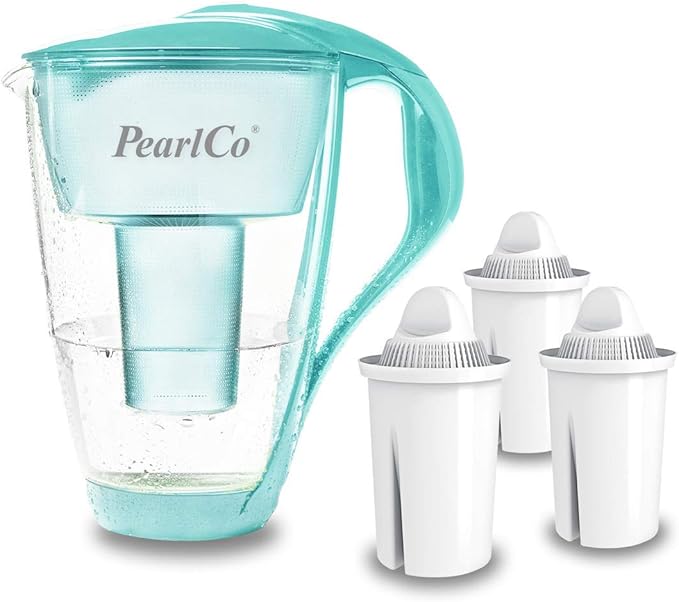 title=PearlCo- Filtro per Acqua in Vetro (Menta) con 3 cartucce filtrante Universal