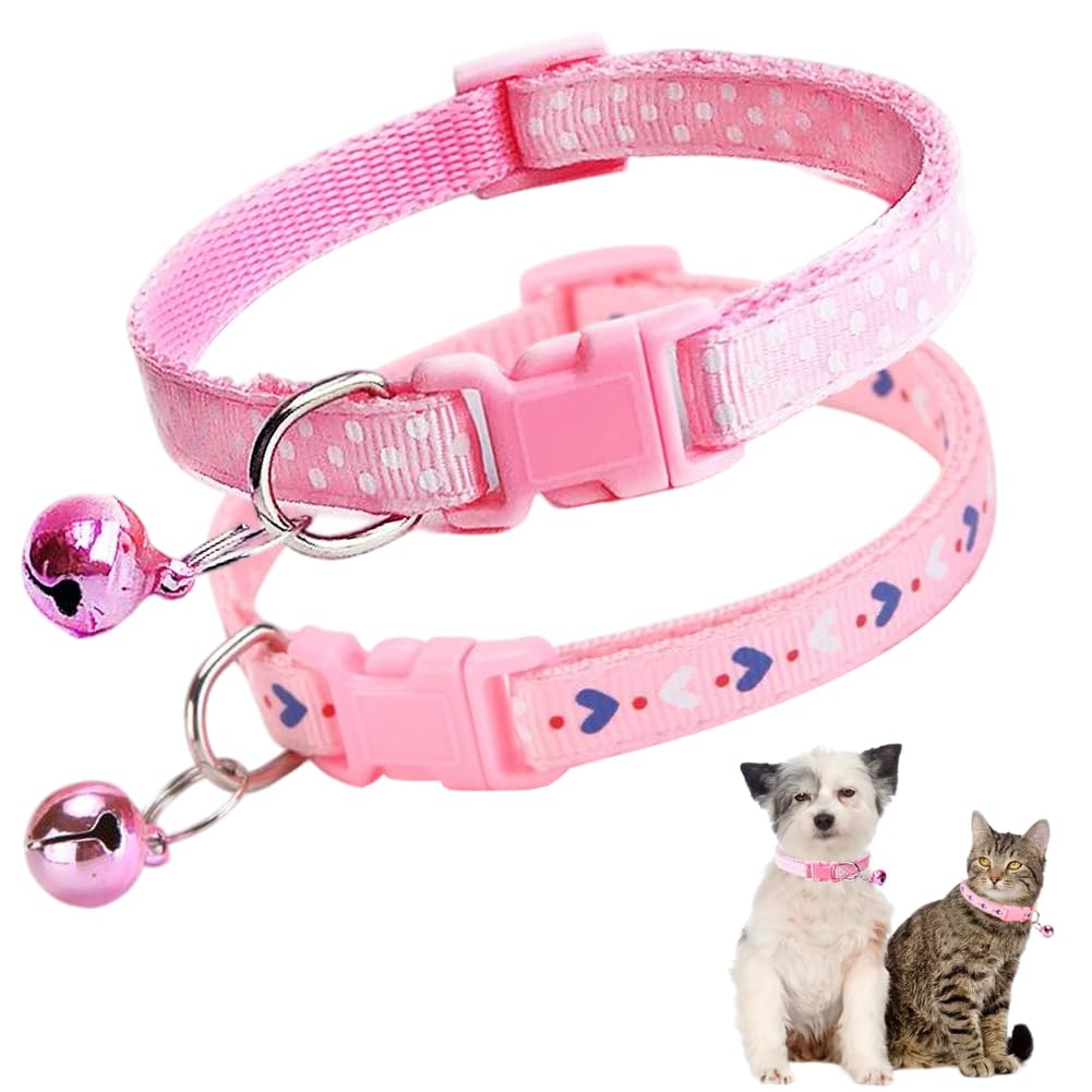 Collier pour chiots et chatons rose (Lot de 2) - Ajustement XXS XS contre les fugues