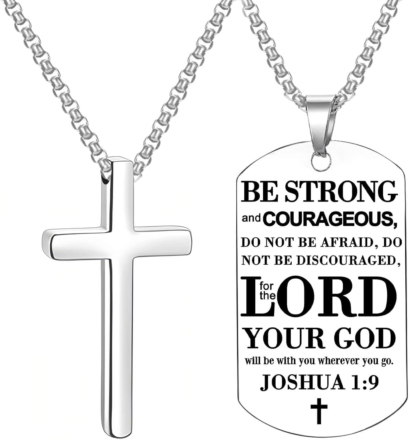 Cross Necklace for Men Bible Verse Stainless Steel Dog Tag Chain for Mens Christmas Valentines Graduation Birthday Gifts Baptism Religious Communion Jewelry