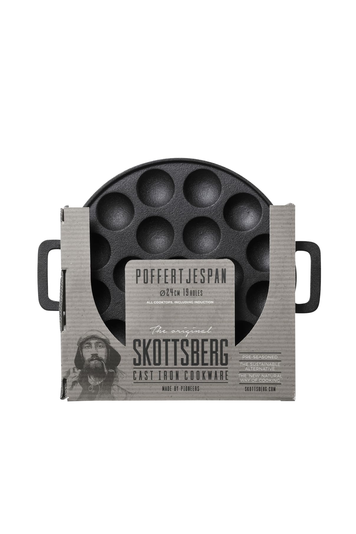 SKOTTSBERG Gusseisen Poffertjespfanne - Ø 24 cm – Vorgebrannt & PFAS-frei, Robust & Hitzebeständig - für Induktion, Gas, Ceran, Ofen & Grill - mit Antihaftbeschichtung