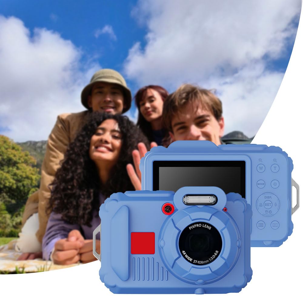 Custodia in silicone per fotocamera digitale pixpro wpz2 con protezione dello schermo 2PCS e cordino - blu