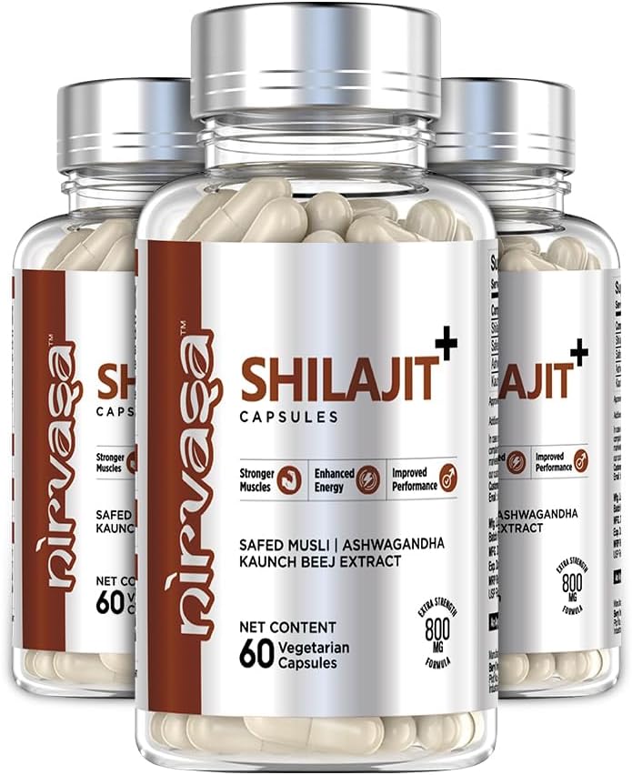 Pure Shilajit/Shilajeet (800mg) 3x60 Capsules | Boost Strength, Stamina, Energy & Immunity | Supports Vitality, Performance & Muscle Growth | Ashwagandha, Safed Musli & Kaunch Beej (Pack of 3)