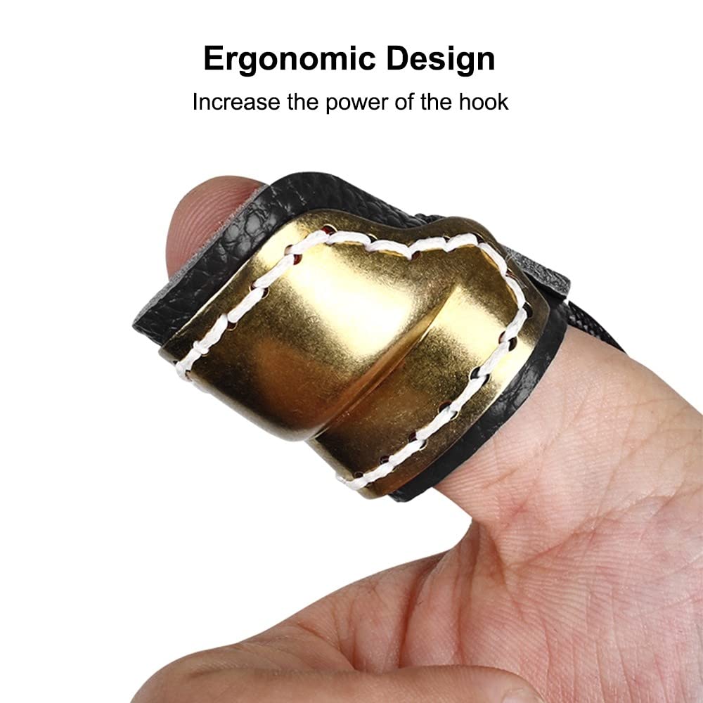 DONGKER Archery Thumb Ring, Archery Finger Tabs PU Leather Thumb Guard Ring with Rope for Traditional Bow Shooting