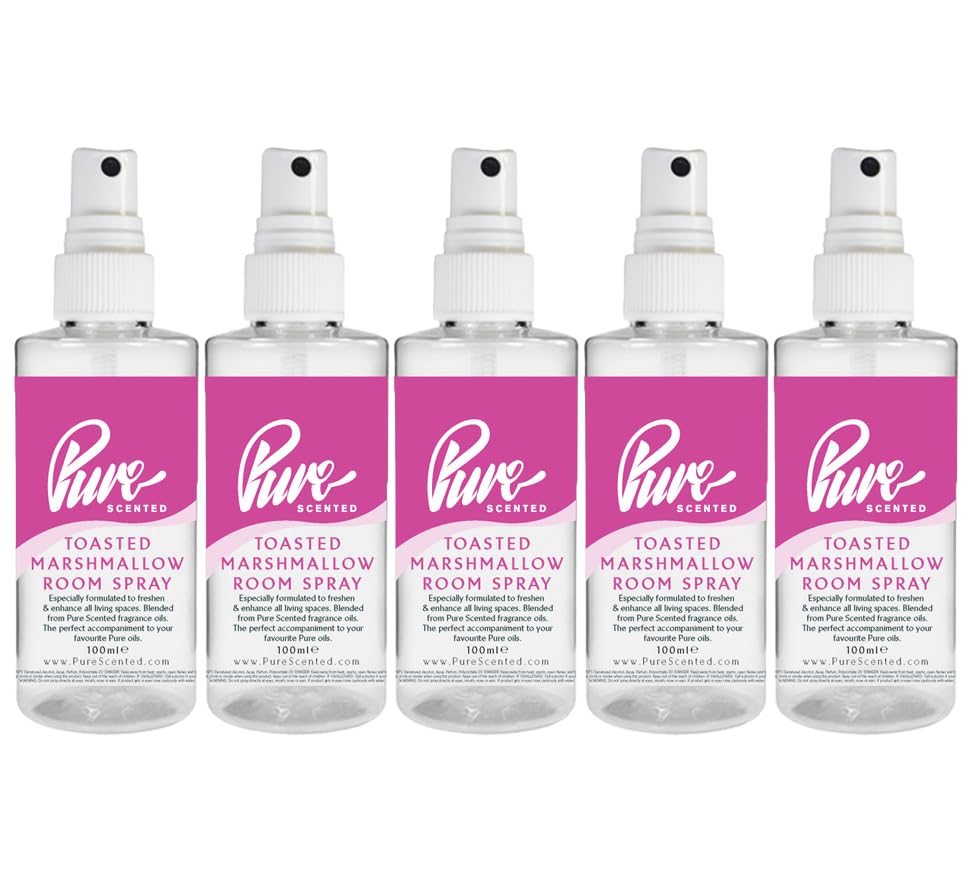 "Pure Scented 500ml Room & Fabric Sprays 5 x 100ml Suitable For Home, Car, Caravan, Work, Gym Bags, Odour Eliminators (5 x 100ml, Toasted Marshmallow)"