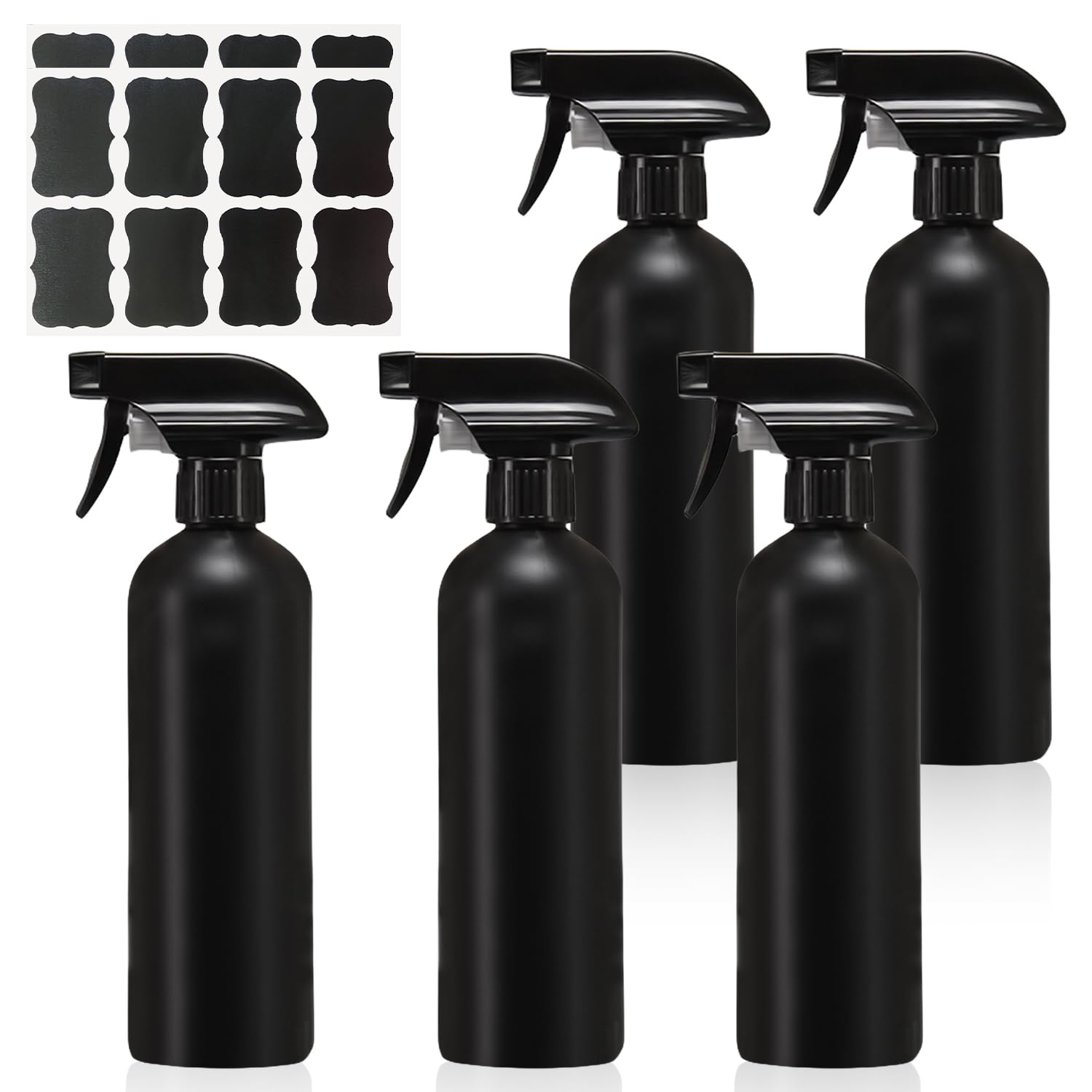 HOMURY 5 Flaconi Spray Nero da 500 ml: Bottiglie per Parrucchiere, Piante, Capelli, Pulizia e Giardinaggio Con Etichetta Impermeabile