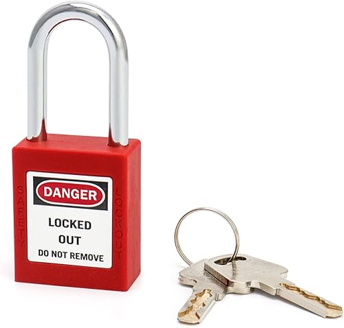 Miniatura 8 de QWORK Candado de seguridad rojo con etiqueta de bloqueo, 20 candados con 40 llaves, con llave diferente