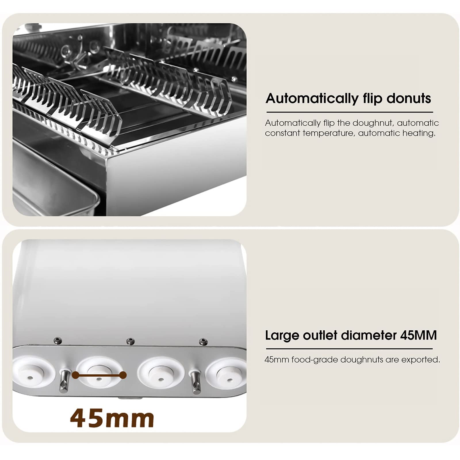 Máquina automática de donas, 2000 W, comercial, 4 filas, máquina automática de donas con tolva de 5,5 L, freidora digital de donas, grosor de dona ajustable, acero inoxidable, tolva de 5,5 L