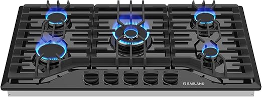 GASLAND 36 Inch Gas Cooktop, PRO GH2365EF 5 Burner Gas Stove, Built-in NG/LPG Convertible Gas Cooktops, Gas Countertop Plug-in with Thermocouple Protection, Black