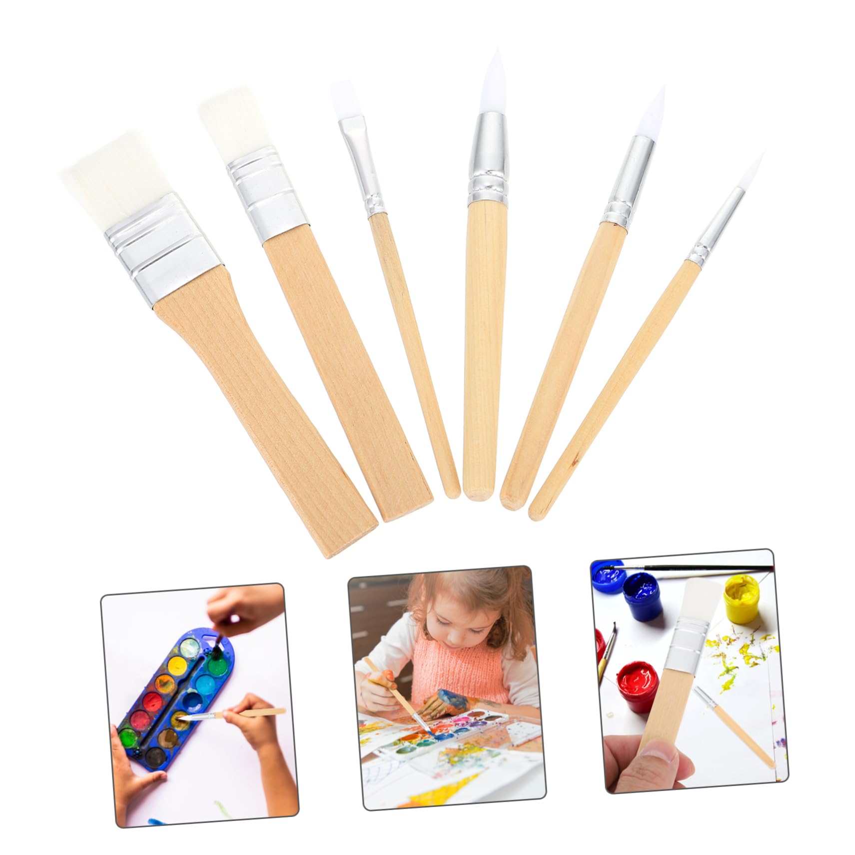 Artibetter 6piezas Pinceles Cortos de Lana Cruda Unidades para Acuarela Suministros de Pintura Herramientas de Dibujo Pinceles para Pintar Acuarela